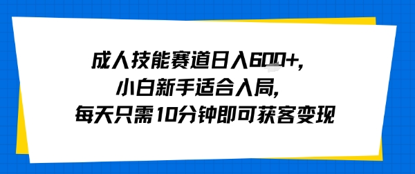 成人技能赛道日入多张，小白新手适合入局，每天只需10分钟即可获客变现-资源云