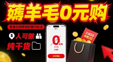 薅羊毛0元购，免单还倒挣钱的暴力玩法，人人可做，纯干货-资源云