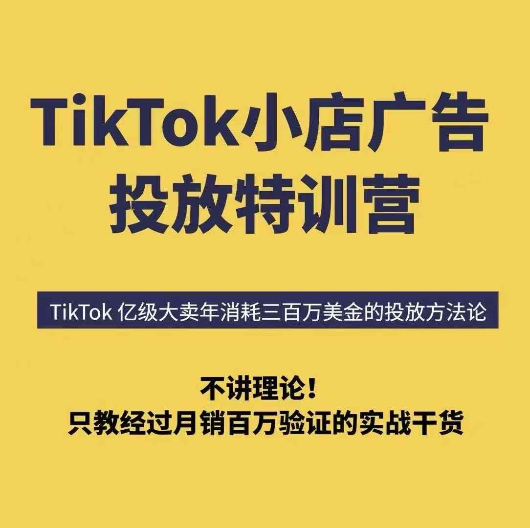 TikTok小店广告投放特训营，6天破局计划专治各种“投不动”，教你经过月销百万验证的实战干货-资源云