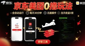 京东美团平台最新0撸玩法,全自动挂G,每天30分钟,无脑操作,当天收益3张【揭秘】-资源云