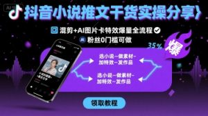 抖音小说推文干货实操分享,混剪+AI图片卡特效爆量全流程,0粉丝0门槛可做-资源云