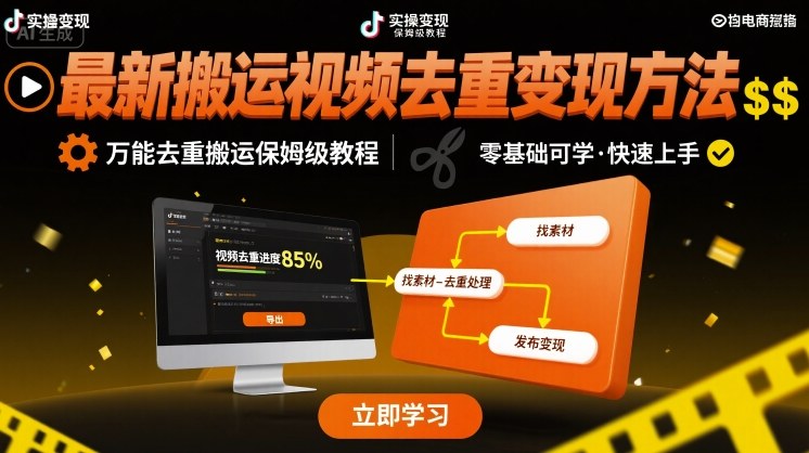 最新搬运视频去重变现方法，万能去重搬运保姆级教程-资源云