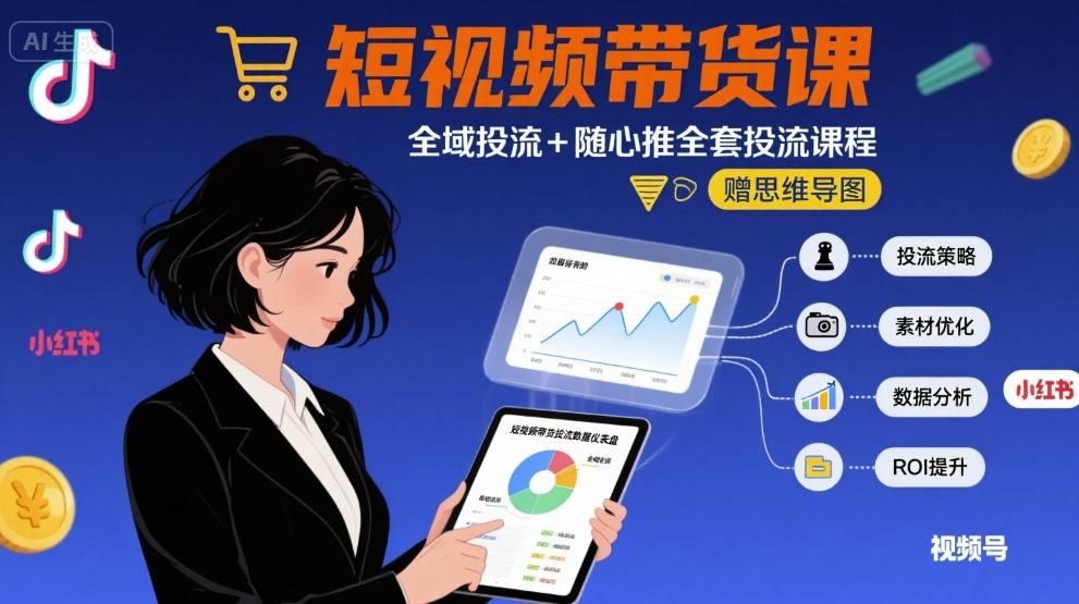 最新短视频带货课，全域投流+随心推全套投流课程+思维导图-资源云