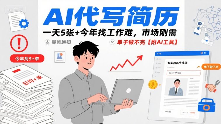 AI代写简历，一天5张+今年找工作难，市场刚需，单子做不完【附AI工具】-资源云