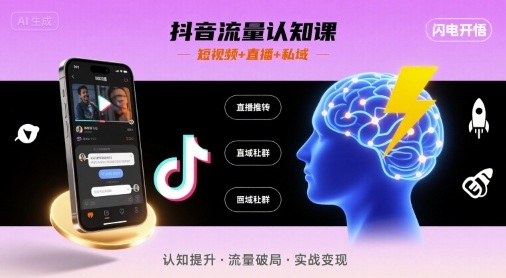 抖音流量认知课，短视频+直播+私域，认知提升，闪电开悟-资源云