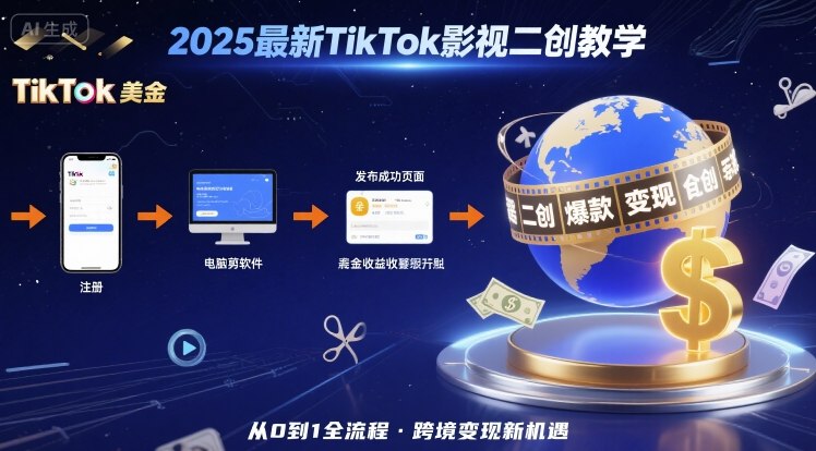 2025年最新TikTok影视二创教学，从注册到发布撸美金全流程，跨境变现新机遇-资源云