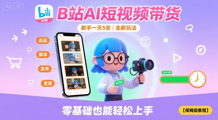 B站AI短视频带货，新手一天5张，全新玩法【保姆级教程】-资源云