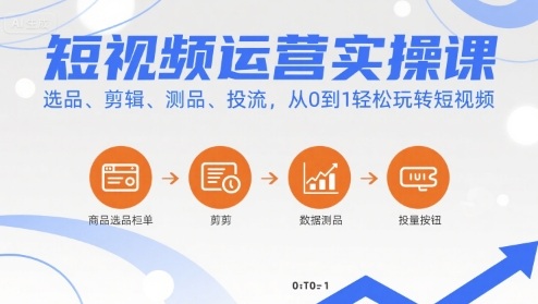 短视频运营实操课，选品、剪辑、测品、投流，从0到1轻松玩转短视频-资源云