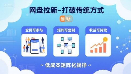 网盘拉新-打破传统方式，低成本矩阵化躺挣，全民可参与、矩阵可复制、收益可持续【揭秘】-资源云