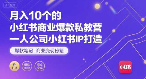 月入10个的小红书商业爆款私教营，一人公司小红书IP打造，爆款笔记，商业变现秘籍-资源云