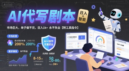 AI代写剧本，市场巨大，单子做不完，日入1k+ 永不失业【附工具指令】-资源云
