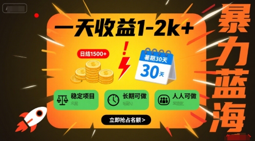一天收益1-2k+ 稳定项目，暑期暴力蓝海项目，长期稳定，人人可做【揭秘】-资源云