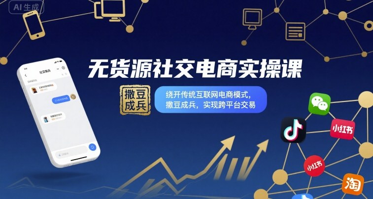 无货源社交电商实操课，绕开传统互联网电商模式，撒豆成兵，实现跨平台交易-资源云