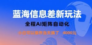蓝海信息差新玩法，全程AI矩阵自动化小白可以操作当天搞了1k+-资源云
