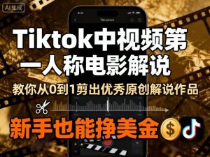 Tiktok中视频第一人称电影解说，教你从0到1剪出一个优秀的原创解说作品，新手也能挣美金-资源云