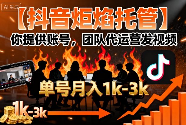 【抖音炬焰托管】你提供账号，团队代运营发视频，单号月入1k+【揭秘】-资源云