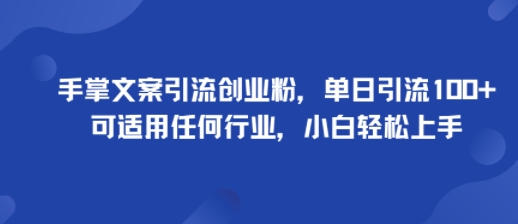 手掌文案引流创业粉，单日引流100+，可适用任何行业，小白轻松上手-资源云
