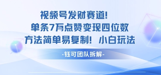 视频号发财赛道单条7W点赞变现四位数方法简单易复制小白玩法-资源云