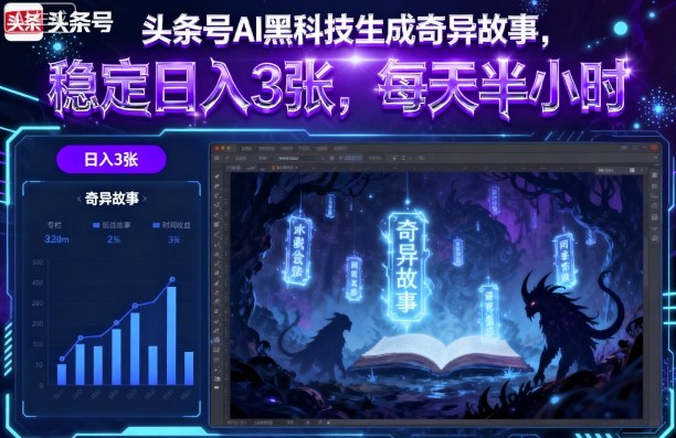 头条号AI黑科技生成奇异故事，稳定日入3张，每天半小时-资源云