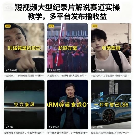 短视频大型纪录片解说赛道实操教学，多平台发布撸收益-资源云