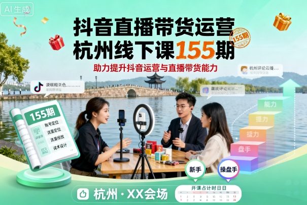 抖音直播带货运营杭州线下课155期，助力提升抖音运营与直播带货能力-资源云