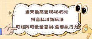 当天最高变现1k+，抖音私域新玩法，可矩阵可批量复制-资源云