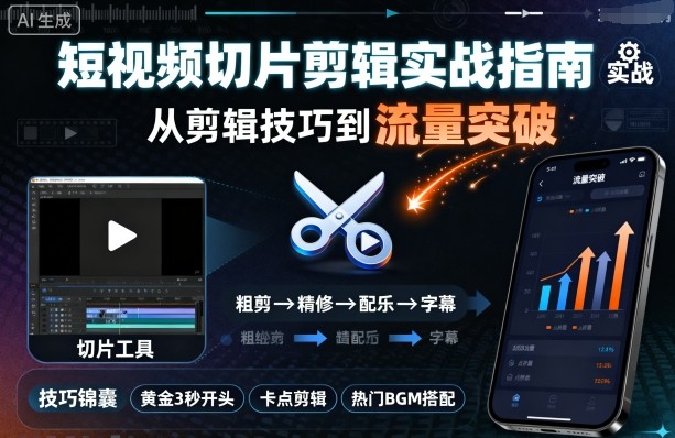 短视频切片剪辑实战指南，从剪辑技巧到流量突破-资源云