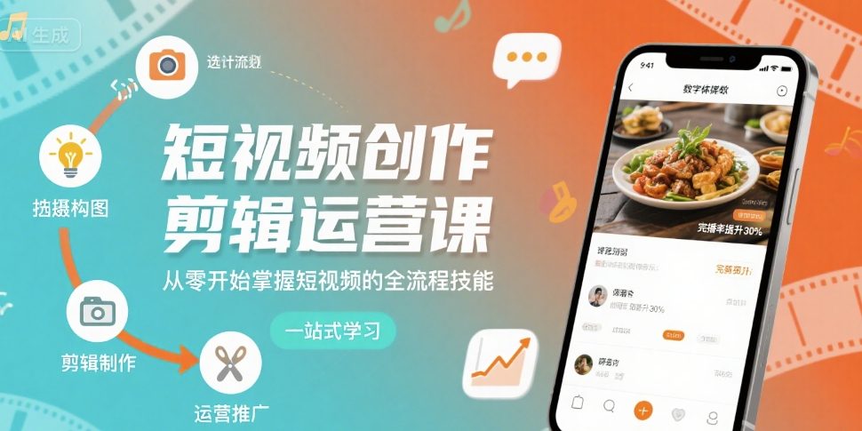 短视频创作剪辑运营课，从零开始掌握短视频的全流程技能-资源云