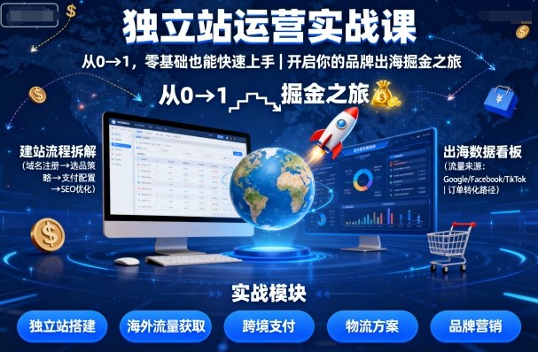 独立站运营实战课，​从0到1，零基础也能快速上手，开启你的品牌出海掘金之旅-资源云