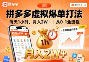 拼多多虚拟爆单打法,每天1小时,月入2W+,从0-1全流程-资源云