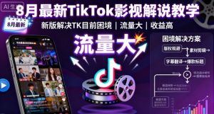 8月最新TikTok影视解说教学,新版解决TK目前困境,流量大,收益高-资源云
