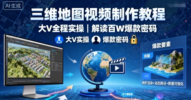 三维地图视频制作教程，大V全程实操，解读百W爆款密码-资源云