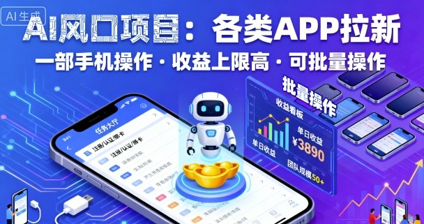 AI风口项目，各类APP拉新，一部手机就可以操作，收益上限高，可批量操作-资源云