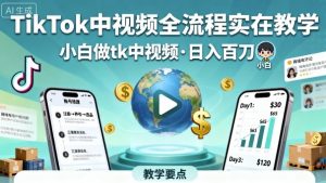 TikTok中视频全流程实操教学,小白做tk中视频,日入百刀-资源云