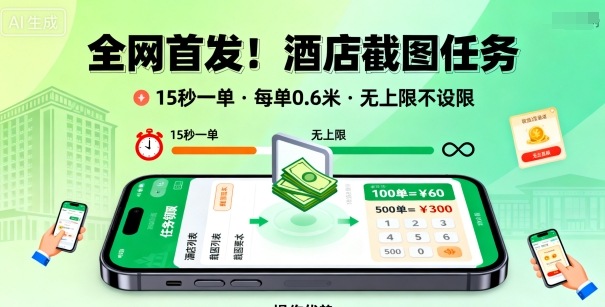 全网首发！酒店截图任务，15秒一单，每单0.6米，任务无上限不设限，矩阵操作单日3张到手【揭秘】-资源云