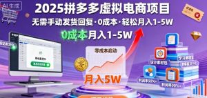 2025拼多多虚拟电商项目，无需手动发货回复，0成本，轻松月入1-5W【揭秘】-资源云