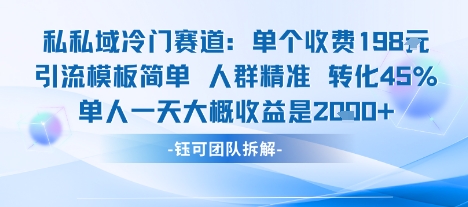 私域冷门赛道单个收费198米引流模板简单人群精准 45%的转化率单人一天大概收益多张-资源云