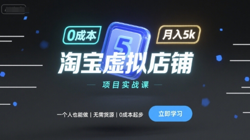 淘宝虚拟店铺项目实战课，一个人也能做，无需货源、0成本起步，月入5k-资源云