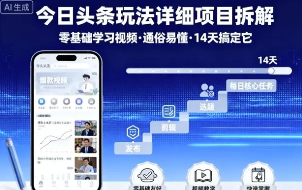 今日头条玩法详细项目拆解 零基础学习视频 通俗易懂 14天搞定它-资源云