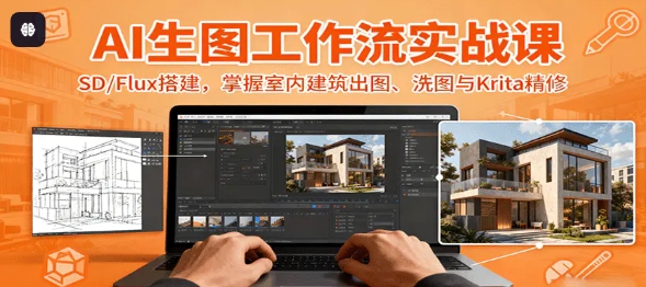 AI生图工作流实战课 SD/Flux搭建 掌握室内建筑出图、洗图与Krita精修-资源云