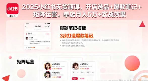 2025小红书无货源课 开店选品+爆款笔记+矩阵运营 单店月入5万+实战效果-资源云