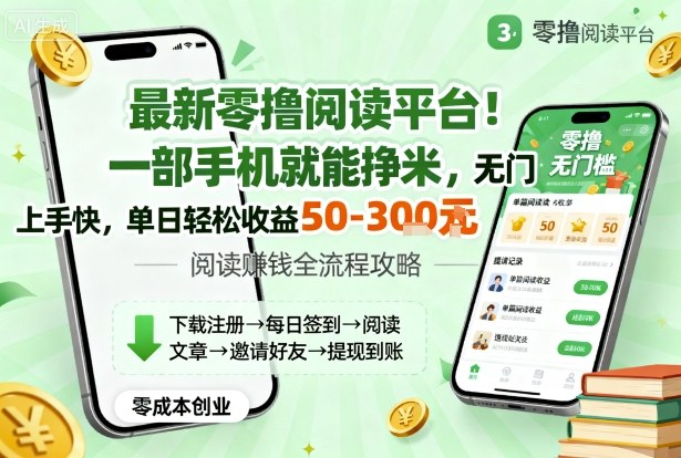 最新零撸阅读平台！一部手机就能挣米，无门槛上手快，单日轻松收益50-3张【揭秘】-资源云