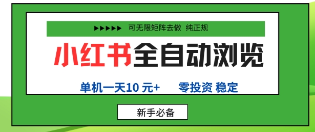 小红书全自动浏览项目，零投资，全程手机去跑，单账号一天10米+，可无限矩阵去做【揭秘】-资源云