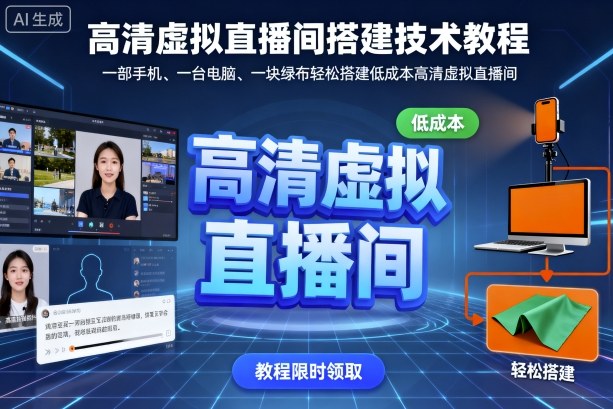 高清虚拟直播间搭建技术教程，一部手机、一台电脑、一块绿布轻松搭建低成本高清虚拟直播间-资源云