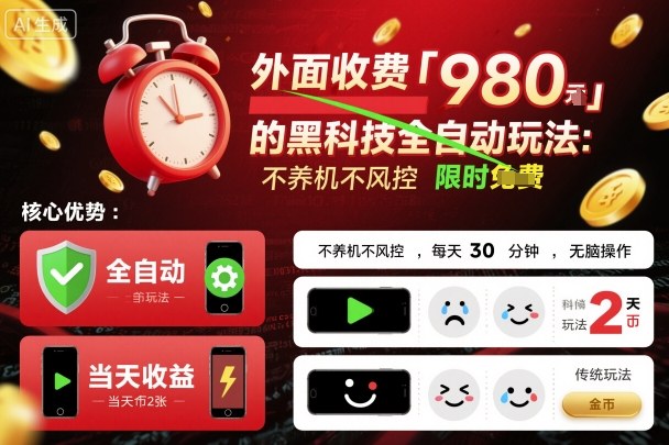 外面收费980的黑科技全自动玩法，不养机不风控，每天30分钟，无脑操作，当天收益2张【揭秘】-资源云