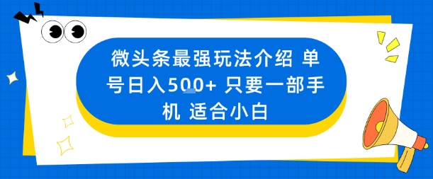 微头条最强玩法介绍一个号日入5张+只要一部手机适合小白-资源云