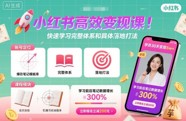 小红书高效变现课，快速学习小红书完整体系和具体落地打法-资源云