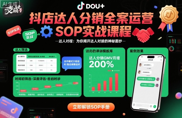 抖店达人分销全案运营SOP实战课程，为你揭开达人对接的神秘面纱-资源云