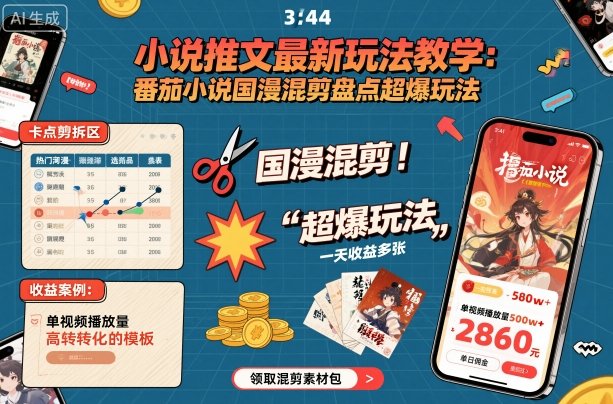 小说推文最新玩法教学，番茄小说国漫混剪盘点超爆玩法，全程干货，一天收益多张-资源云