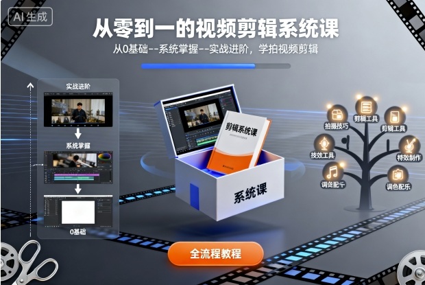 从零到一的视频剪辑系统课，从0基础–系统掌握–实战进阶，学拍视频剪辑-资源云